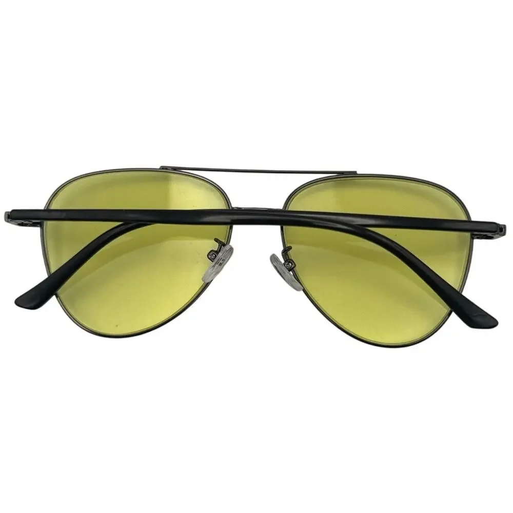 Vintage 90s Aviator Sunglasses Black Frame Yellow Green Lenses 54-16-135